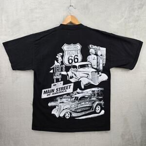Vintage Route 66 Shirt Mens XL Black Classic Cars AOP 90s Main Street America
